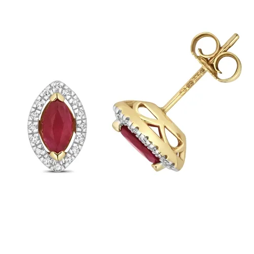 Diamond And Ruby Marquise Studs